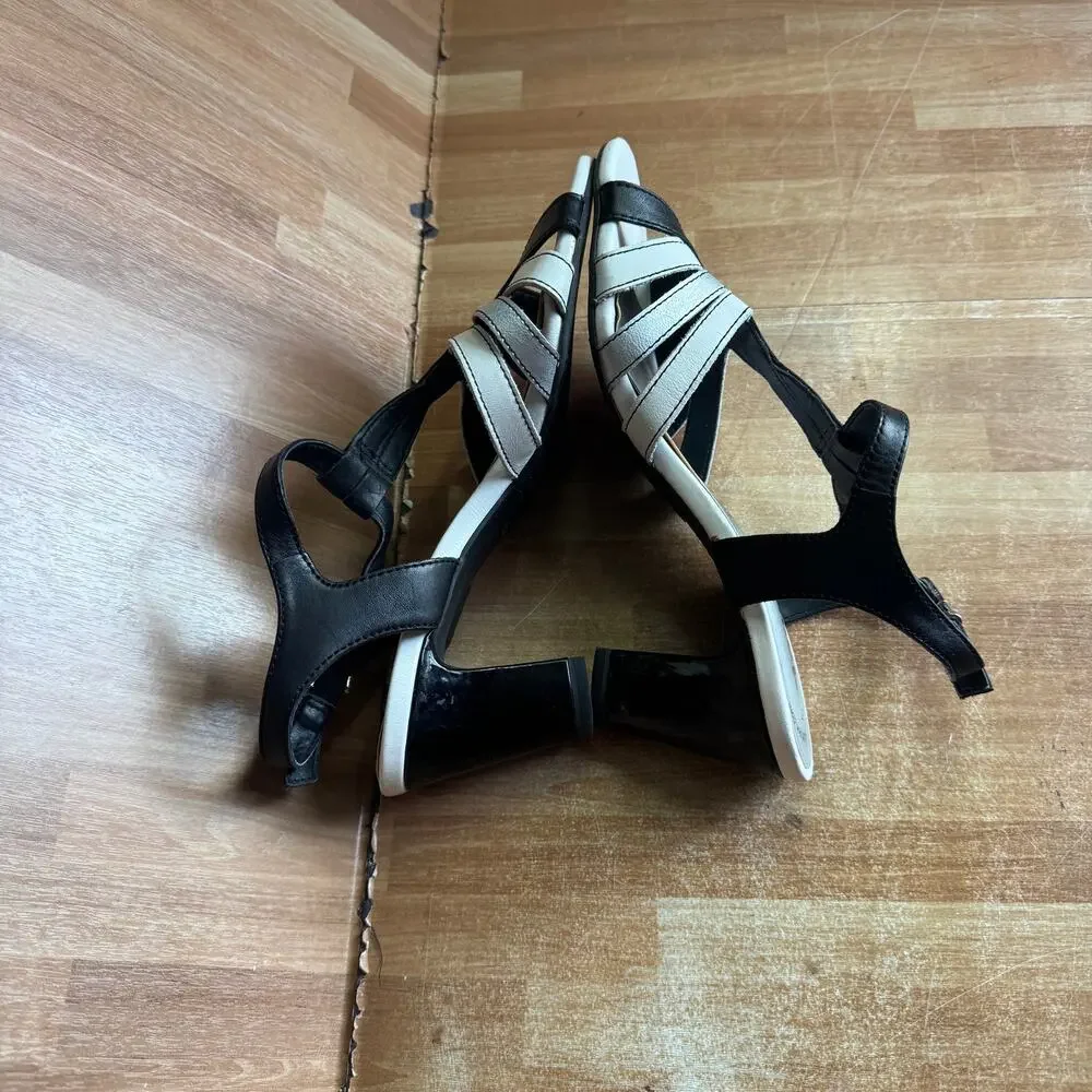 Tamaris Black & Silver Strappy Leather Slingback Sandals - Size 37 (US 6.5)